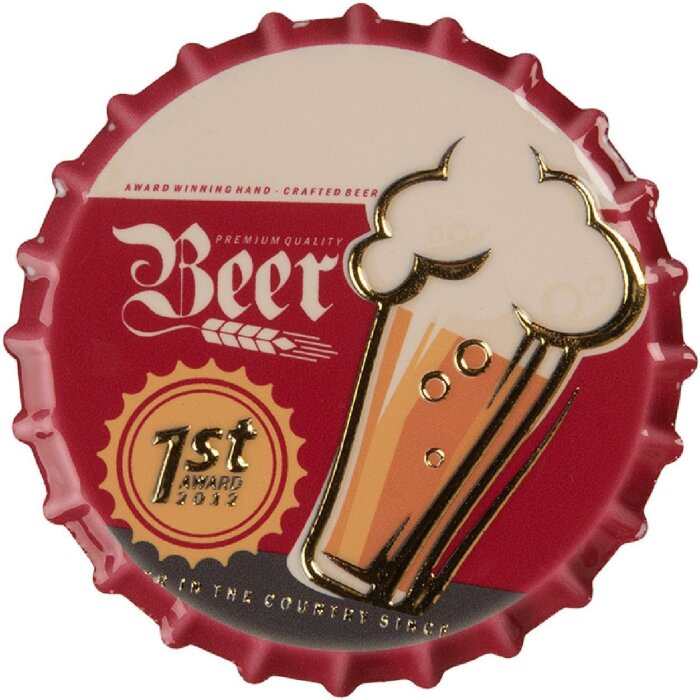 Magnet decorativ Clayre & Eef Ø 7x1 cm, roșu-bej