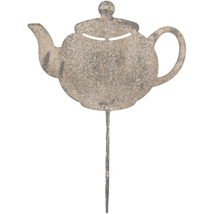 Clayre & Eef 6Y5831 Gartenstecker Teekanne 26x1x35 cm Grau Beige