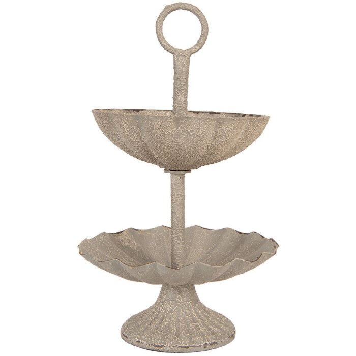 Clayre & Eef Etajeră 2 Etaje Ø 15x24 cm Gri Bej