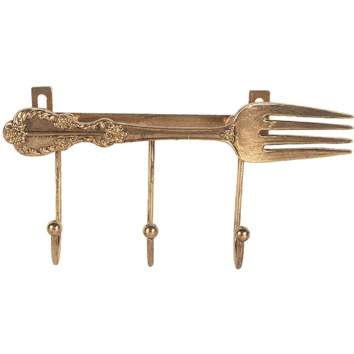 Clayre & Eef 6Y5897 Cuier Perete 3 Agățători Fier Auriu 18x4x9cm