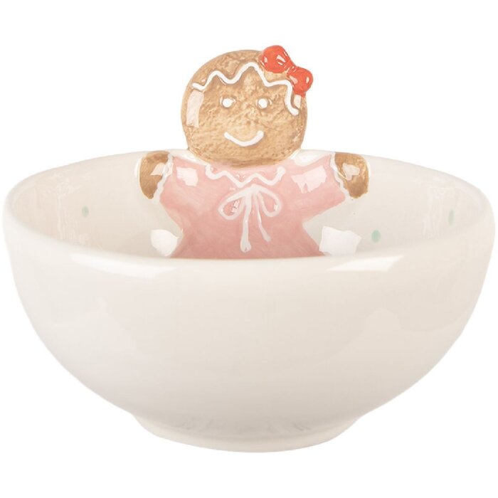 Clayre & Eef 6CE2216 Schale 18x17x12 cm Weiß Rosa 700 ml