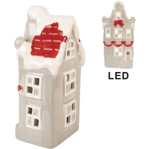 Clayre & Eef 6CE2219G Dekoration Haus LED 11x9x22 cm Grau und Weiß