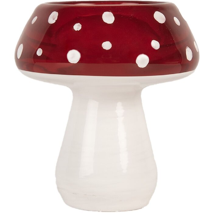 Sticlă de lumânare în formă de ciupercă Clayre & Eef, Ø 7x7 cm, alb-roșu