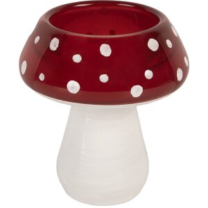 Sticlă de lumânare în formă de ciupercă Clayre & Eef, Ø 7x7 cm, alb-roșu