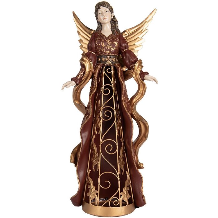 Figură decorativă de angel Clayre & Eef, 22x15x46 cm, roșu și auriu