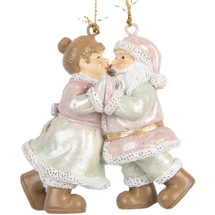 Clayre & Eef 6PR5656 Anhänger Weihnachtsmann mit Frau 7x4x8 cm Rosa und Grün