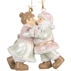 Clayre & Eef 6PR5656 Anhänger Weihnachtsmann mit Frau 7x4x8 cm Rosa und Grün