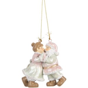 Clayre & Eef 6PR5656 Anhänger Weihnachtsmann mit Frau 7x4x8 cm Rosa und Grün
