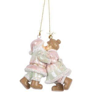 Clayre & Eef 6PR5656 Anhänger Weihnachtsmann mit Frau 7x4x8 cm Rosa und Grün