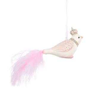 Anhänger decorativ pasăre Clayre & Eef, 8x5x5 cm, alb/rosu