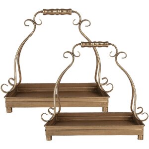 Clayre & Eef 66284 Dekorativer Schale 2er Set 43x26x41 / 34x21x30 cm Goldfarben