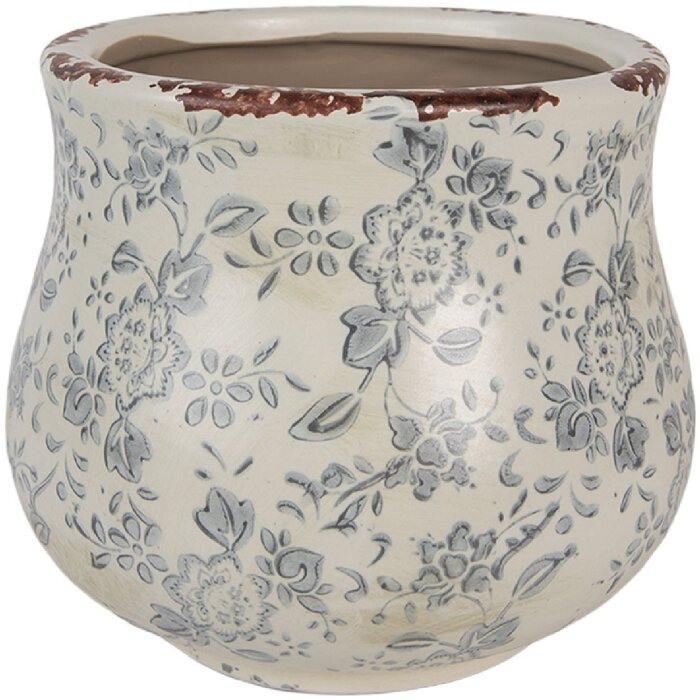 Floriță Clayre & Eef 6CE2240S, ceramica, verde gri, 15x13 cm