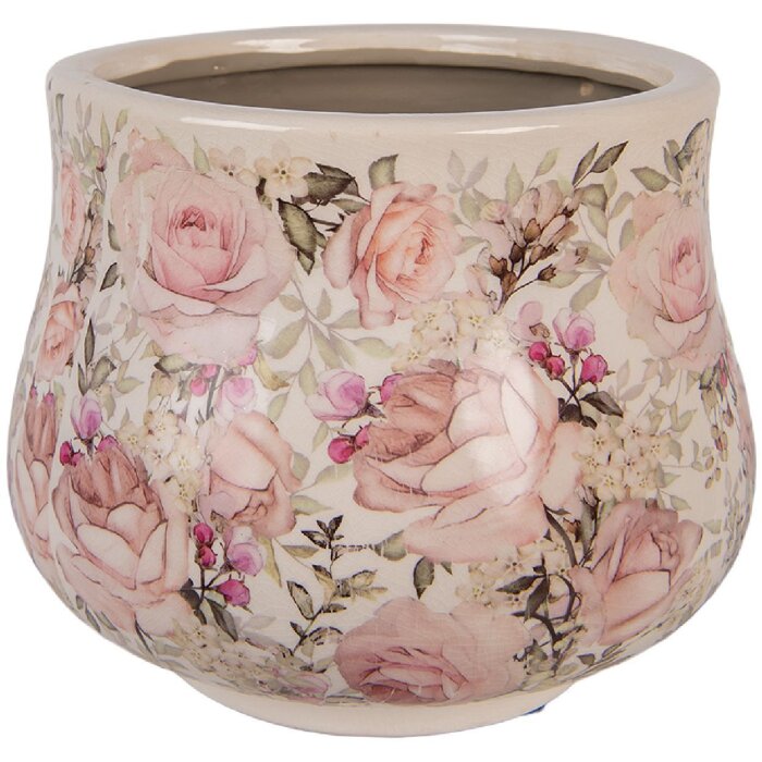 Pod floral Clayre & Eef Ø 21x17 cm, ceramică, bej roz