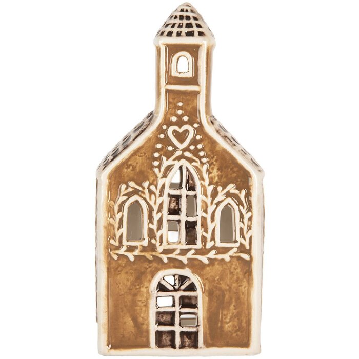 Clayre & Eef Suport Lumânare Casă 8x7x17 cm Maro/Alb