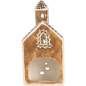 Clayre & Eef Suport Lumânare Casă 8x7x17 cm Maro/Alb