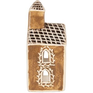 Clayre & Eef Suport Lumânare Casă 8x7x17 cm Maro/Alb