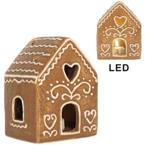 Clayre & Eef Casă Decorativă LED 8x6x10 cm Maro Alb