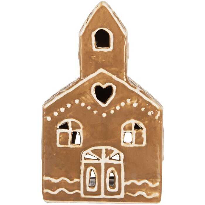 Clayre & Eef Suport Lumânare Casă 10x10x16 cm Maro Alb