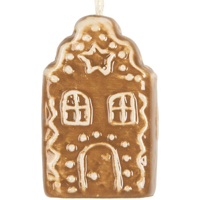Clayre & Eef 6CE2338 Dekoration Anhänger Haus 4x4x6 cm Braun Weiß Keramik