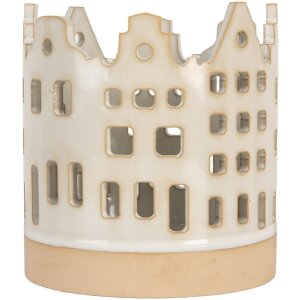 Clayre & Eef 6CE2346 Teelichthalter Häuser Beige-Braun Ø 11x11 cm