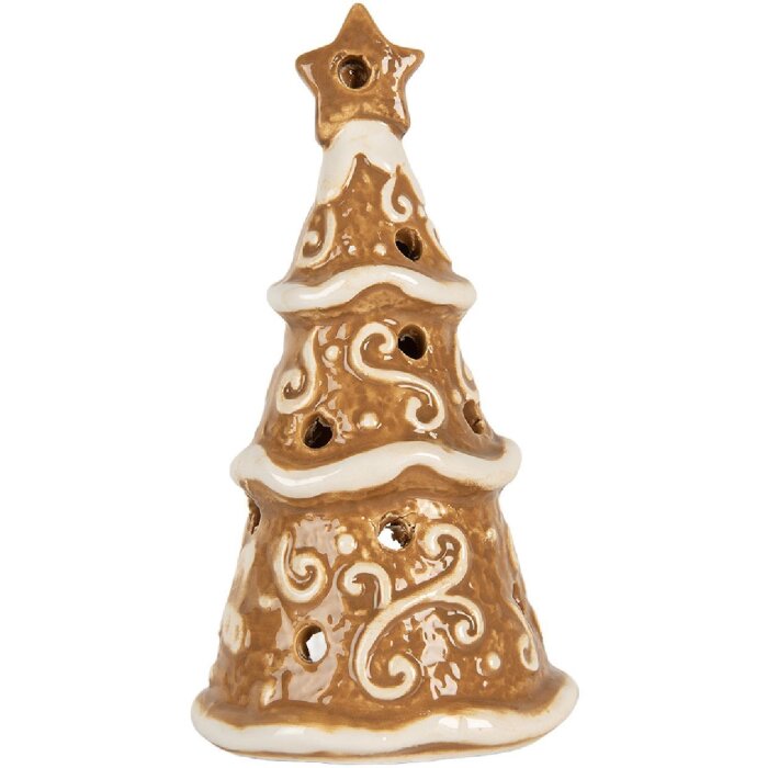 Clayre & Eef Suport Lumânare Crăciun Brad Ceramic 8x15 cm