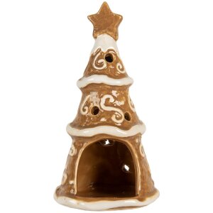 Clayre & Eef Suport Lumânare Crăciun Brad Ceramic 8x15 cm