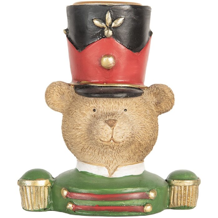 Clayre & Eef Suport Lumânare Urs 9x6x10 cm Maro-Verde