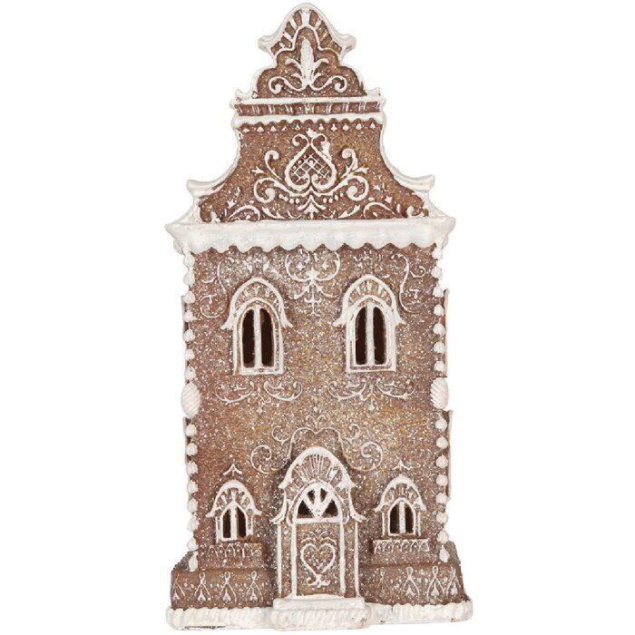 Clayre & Eef 6PR5806 Dekoration Haus mit LED 17x15x35 cm Braun-Weiß