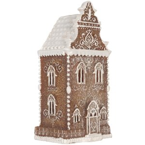 Clayre & Eef 6PR5806 Dekoration Haus mit LED 17x15x35 cm Braun-Weiß