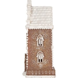 Clayre & Eef 6PR5806 Dekoration Haus mit LED 17x15x35 cm Braun-Weiß