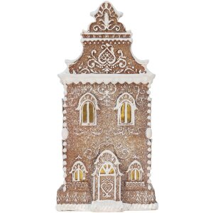 Clayre & Eef 6PR5806 Dekoration Haus mit LED 17x15x35 cm Braun-Weiß