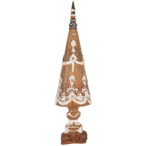 Clayre & Eef 6PR5835 Dekoration Weihnachtsbaum Ø 10x38 cm Braun-Weiß