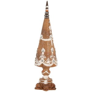 Clayre & Eef 6PR5835 Dekoration Weihnachtsbaum Ø 10x38 cm Braun-Weiß