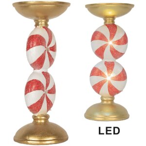 Clayre & Eef 6PR5850 Kerzenständer mit LED Ø 10x23 cm Gold Weiß