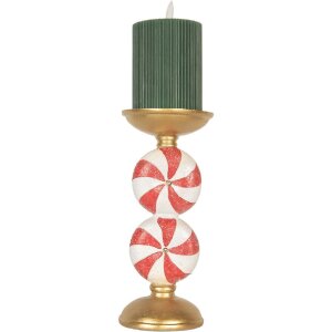 Clayre & Eef 6PR5850 Kerzenständer mit LED Ø 10x23 cm Gold Weiß