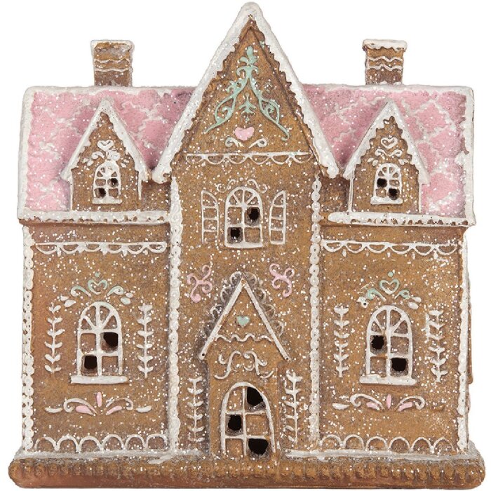 Clayre & Eef 6PR5857 Dekoration Haus mit LED 21x8x20 cm Braun Rosa