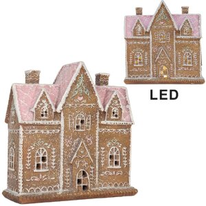Clayre & Eef 6PR5857 Dekoration Haus mit LED 21x8x20 cm Braun Rosa