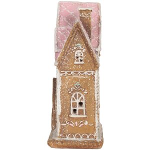 Clayre & Eef 6PR5857 Dekoration Haus mit LED 21x8x20 cm Braun Rosa