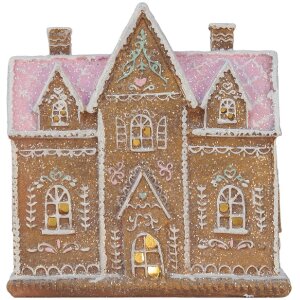 Clayre & Eef 6PR5857 Dekoration Haus mit LED 21x8x20 cm Braun Rosa