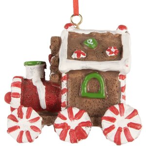 Clayre & Eef 6PR5864 Dekoration Anhänger Lokomotive 9x5x9 cm Braun-Rot