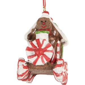 Clayre & Eef 6PR5864 Dekoration Anhänger Lokomotive 9x5x9 cm Braun-Rot