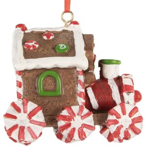 Clayre & Eef 6PR5864 Dekoration Anhänger Lokomotive 9x5x9 cm Braun-Rot