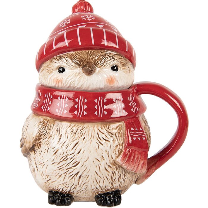 Clayre & Eef Cană Ceramică 500ml Roșu Bej cu Capac