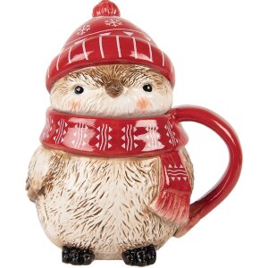 Clayre & Eef Cană Ceramică 500ml Roșu Bej cu Capac