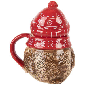 Clayre & Eef Cană Ceramică 500ml Roșu Bej cu Capac