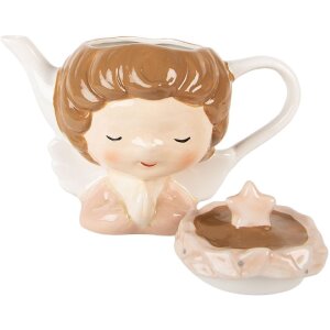 Clayre & Eef Ceainic Ceramică 650ml Bej-Roz 21x12x16cm