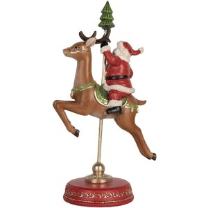 Clayre & Eef Decorațiune Moș Crăciun pe Ren 16x11x30 cm