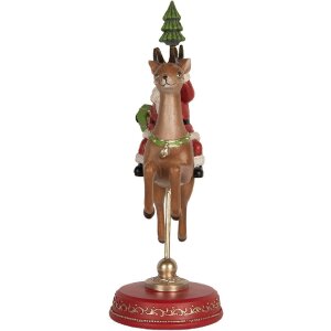 Clayre & Eef Decorațiune Moș Crăciun pe Ren 16x11x30 cm