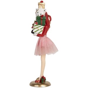 Clayre & Eef Decorațiune Femeie Roz și Alb 10x10x36 cm