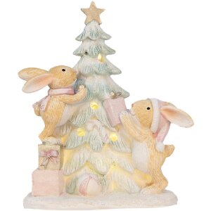 Iepure Decorativ cu LED Clayre & Eef 14x8x16 cm Maro/Alb